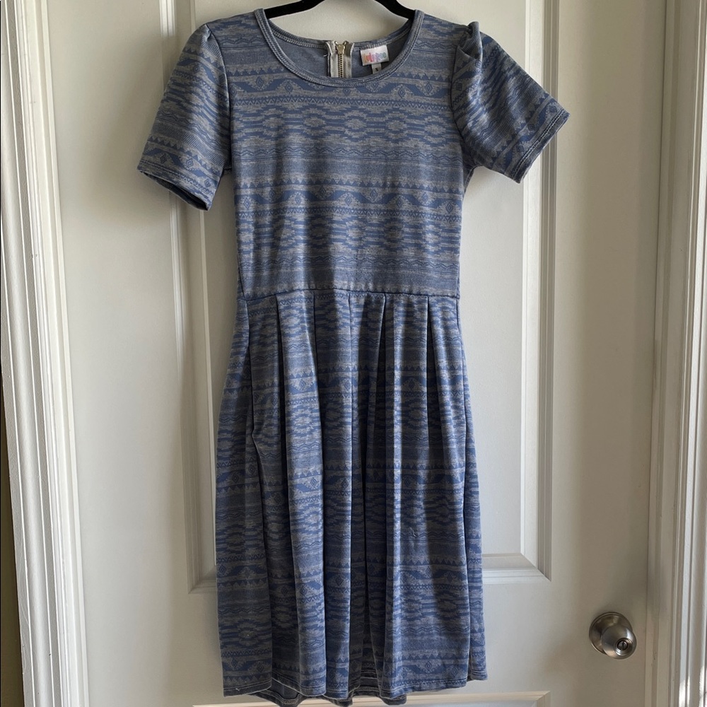 LuLaRoe Amelia Dress in Blue and Gray southwestern pattern small NWOT